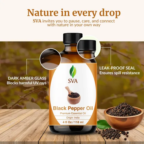 Vista 7 de SVA Aceite esencial de pimienta negra – 4 onzas líquidas – Aceite de pimienta negra 100% natural – para difusor, cuidado del cabello, cara, cuidado