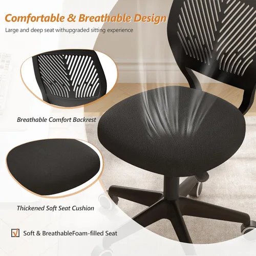 Vista 4 de JPBSTO Silla de escritorio sin brazos, silla giratoria de altura ajustable para oficina con ruedas con cojín acolchado de malla suave, silla pequeña