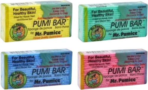 Mr. Pumice Removedor de callos PUMI Bar: piedra de pedicura y depurador de pies/talones, grano medio (colores surtidos), paquete de 4