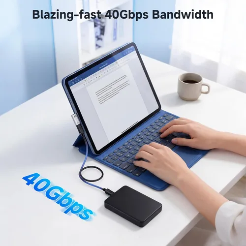 Vista 4 de Cable Matters Kit Combo de Adaptador USB-C de Ángulo Recto de 40Gbps, Hasta [Video 4K@240Hz, Carga de 240W, Transferencia de Datos de 40Gbps]