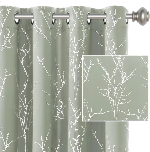H.VERSAILTEX - Cortinas opacas con estampado de ramas de árbol en lámina, para dormitorio, con aislamiento térmico, ojales, cortinas para bloquear