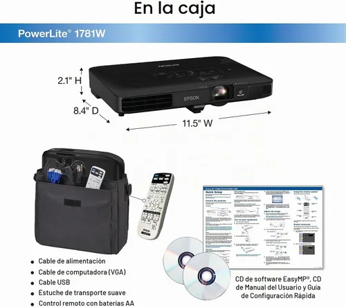 Vista 5 de Epson Proyector portátil PowerLite 1781W WXGA Proyector inalámbrico de 3 chips 3LCD 3200 lúmenes en color y brillo blanco para negocios