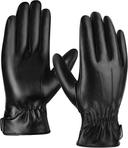 Vista 8 de Aegend Guantes de cuero para hombre, forro suave y cálido de mano completa, pantalla táctil de mano completa, regalo de invierno térmico