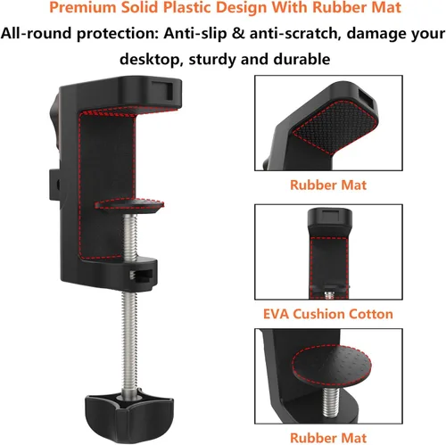 Vista 4 de Soporte de abrazadera de mesa para soporte de micrófono, abrazadera de brazo de micrófono 2 en 1, clip C para escritorio, cámara, trípode, soporte