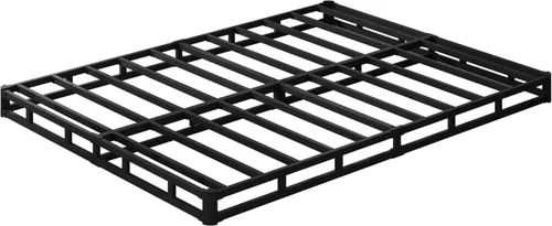 Vista 9 de EMODA Base de cama tamaño matrimonial de 5 pulgadas, base de colchón de metal resistente de 3000 libras con funda de tela, fácil montaje, color negro
