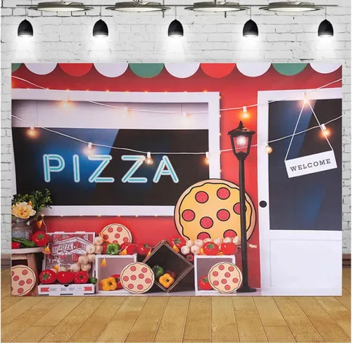 Pizzería Fiesta de Cumpleaños Fondo de fotografía para niños, decoración de retratos, decoración de retratos, telón de fondo de vinilo para estudio