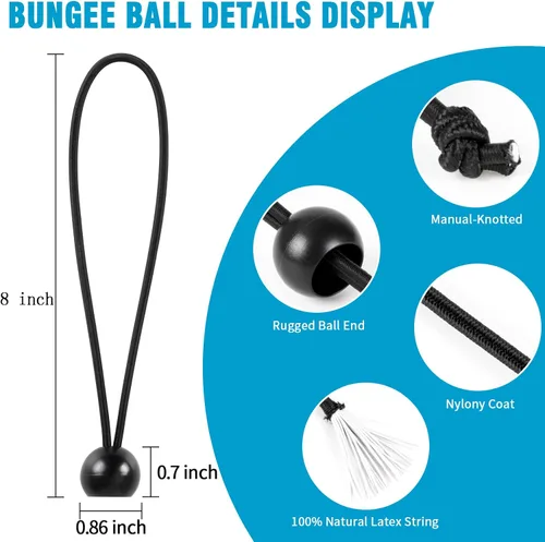 Vista 6 de Lazos elásticos de lona de 8 pulgadas, 50 cordones elásticos de alta resistencia, cuerda elástica de alta resistencia, para tienda de campaña
