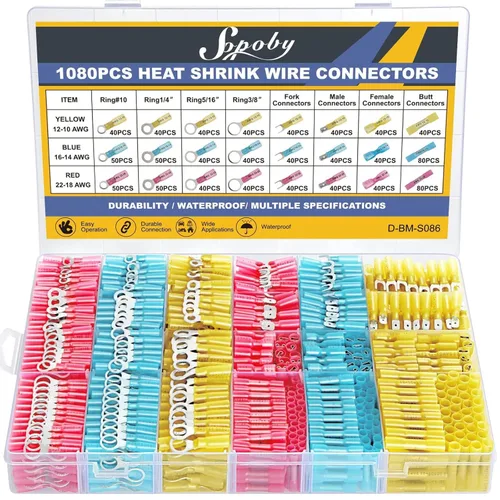 Vista 8 de 325 unidades de conectores de cable termorretráctil de grado marino - Kit de conectores eléctricos Sopoby de cobre rojo estaño, conectores