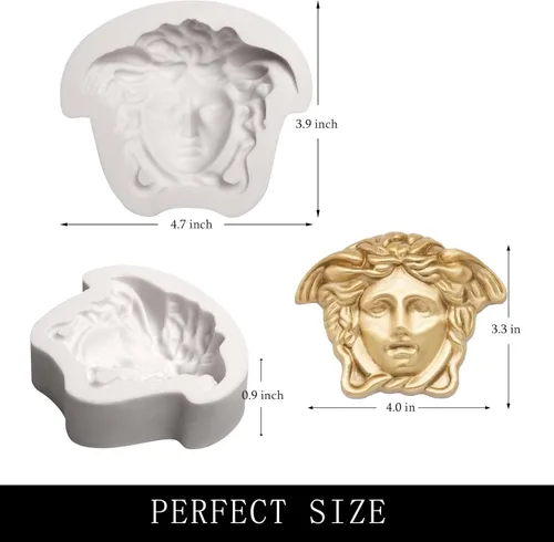 Vista 2 de Medusa - Molde de silicona para fondant, molde para hornear chocolate de diosa de mitología, molde de decoración de cabeza de dibujos animados