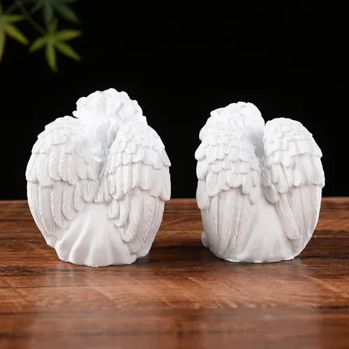 Vista 4 de BRABUD Un par de querubines durmiendo estatua de resina blanco ángulo estatuilla bendiga a las familias decoración del hogar Escultura de querubín