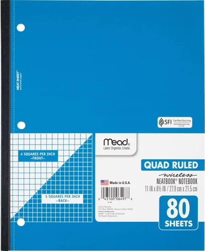 Vista 10 de Mead Cuaderno con espiral, 1 tema, papel con cuadrícula, 7-1/2 pulgadas x 10-1/2 pulgadas, 100 hojas, negro (05676AA5)