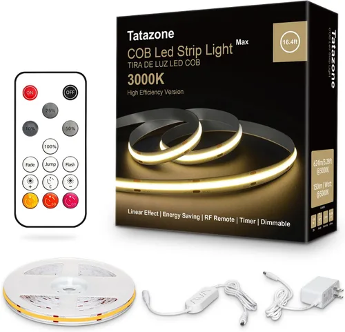 Vista 13 de Tira de luces LED COB blanca Tatazone Max con control remoto RF, 5m 6500K luz de tira de mazorca ultra brillante regulable de luz blanca diurna