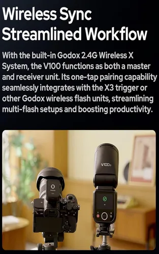 Vista 8 de GODOX V100 V100N V100-N Flash de cámara para Nikon Flash Speedlight, 100Ws 2.4G TTL1/8000 HSS, 400 destellos de potencia completa, batería de iones