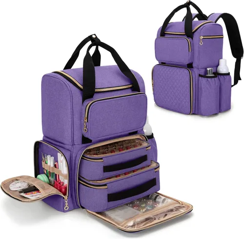 Vista 10 de LUXJA Organizador de esmalte de uñas (versión mochila) con capacidad para 70 botellas y una lámpara de uñas, bolsa de viaje para uñas con 2 fundas