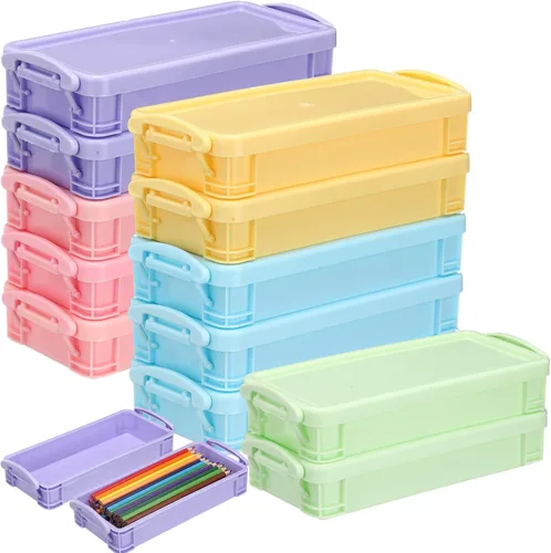 Vista 14 de Gueevin 24 cajas de lápices de plástico de gran capacidad, estuche de plástico transparente, caja de lápices con tapa hermética a presión, Azul