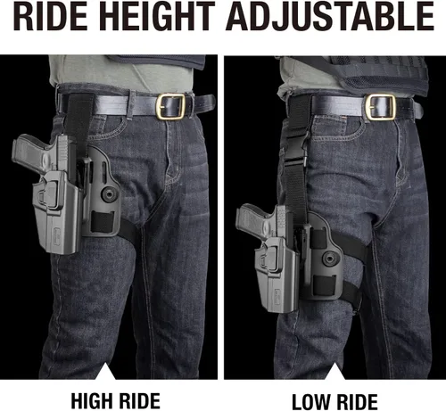 Vista 8 de Estuche táctico universal para pierna, corte óptico, compatible con la mayoría de las pistolas, funda de muslo para Glock 17 19 19X 43X 26, Beretta