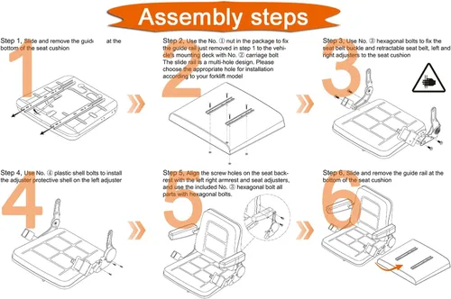 Vista 9 de Asiento universal para carretilla elevadora, asiento de tractor plegable con reposabrazos y cinturón de seguridad retráctil, respaldo de ángulo