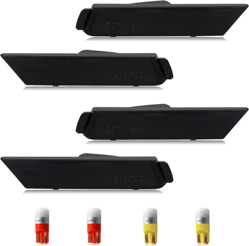 HERCOO Luces de marcador laterales ahumadas delanteras y traseras con bombilla LED, lámparas de luz ámbar roja compatibles con Chevy Camaro 2010-2015