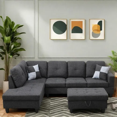 Vista 17 de GlasFlength Juego de sofás modulares para sala de estar, sofás modulares de 4 asientos para sala de estar con otomana extraíble, juego de sofá