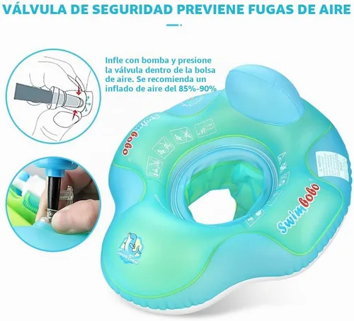 Vista 5 de Flotador inflable de piscina para bebé, asiento de piscina para niños de 2 a 4 años (azul, grande)