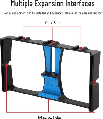 Vista 5 de Jaula de video para teléfono inteligente, jaula para cámara de teléfono con múltiples soportes de expansión, soporte de trípode estabilizador