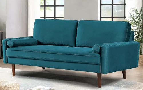 Vista 4 de Sofás capitoné de terciopelo para sala de estar, estilo clásico de mediados de siglo con silueta moderna, acolchado de botones y patas de madera