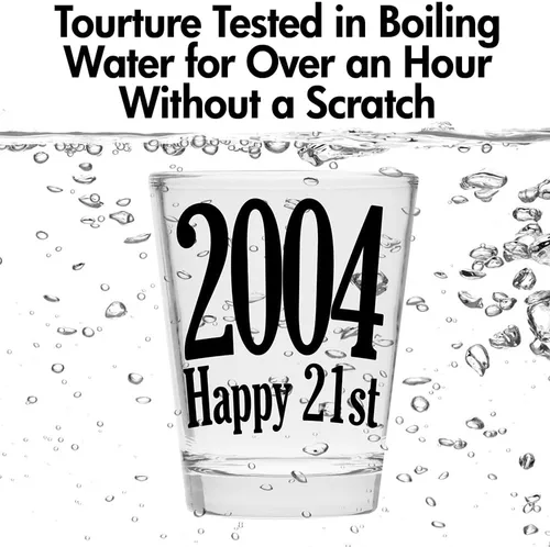 Vista 6 de Make Em Laugh 2004 Vaso de chupito de cumpleaños feliz número 21 - Celebra el cumpleaños número 21 - Regalos de cumpleaños perfectos para él o ella