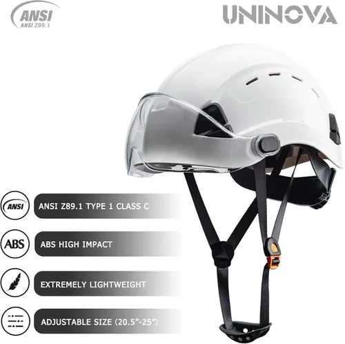 Vista 5 de UNINOVA Hard Hats Construction OSHA ANSI Z89.1 Approved Safety Helmet Vented Hard Hat with Visor Adjustable 6 Pt Suspension Safety Hardhats