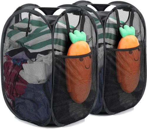 Vista 14 de HOUSE AGAIN Cesta de lavandería emergente de malla, [Reforzada] cesta de lavandería plegable, cesta emergente plegable con asas duraderas, fácil