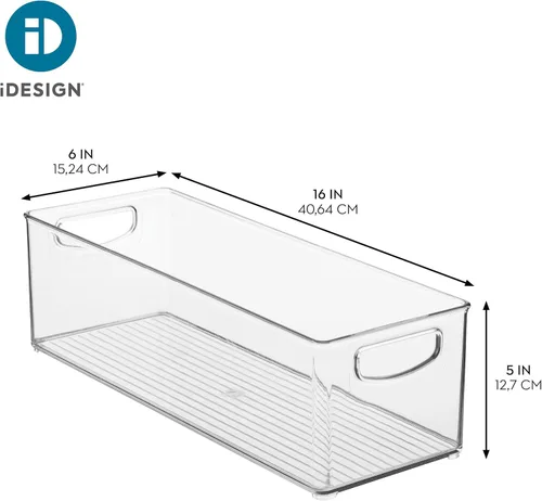 Vista 4 de iDesign - Recipiente de plástico apilable para despensa con asas para gabinetes o refrigerador, transparente, fabricado en EE. UU