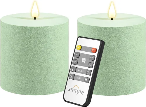 Vista 12 de smtyle - Velas LED sin llama parpadeantes operadas con batería de 10.2 cm x 10.2 cm naranja, pilar helado, juego de 2 para decoración y ambiente
