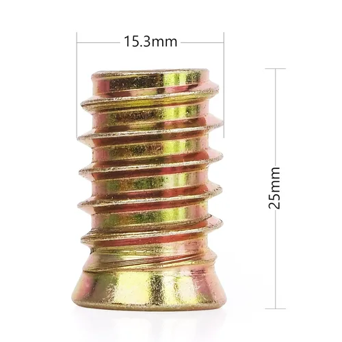 Vista 4 de 40 piezas de insertos roscados de 3/8"-16 x 25mm para muebles de madera, insertos de tuerca atornillables, conector de sujetador de perno roscado