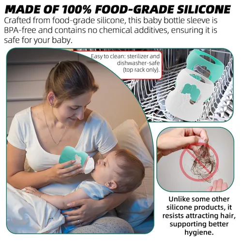 Vista 4 de Fundas de silicona para biberones compatibles con botellas de vidrio natural Dr. Brown's de 5 onzas, aptas para lavavajillas, cubiertas anticólicos