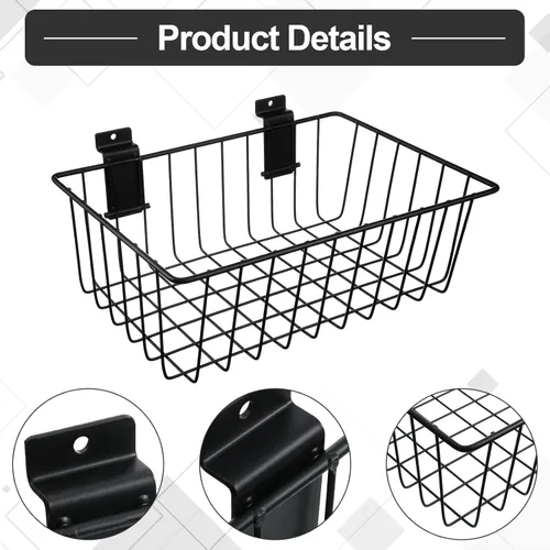 Vista 3 de Eaasty 2 cestas de metal ventiladas montadas para colgar en paneles de garaje (11.8 x 7.9 x 3.9 pulgadas)