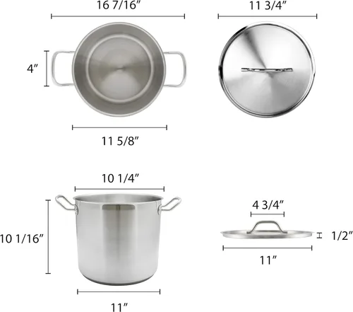 Vista 2 de Olla de acero inoxidable Thundergroup con tapa SLSPS016 16 cuartos de galón Certificado NSF