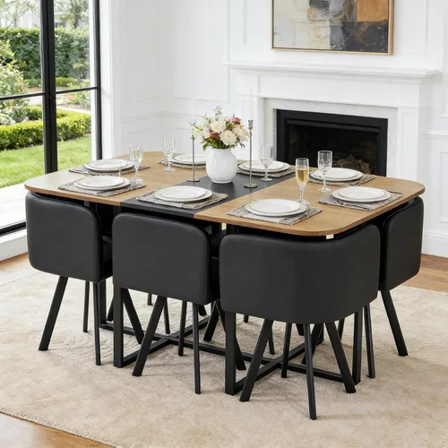 Vista 39 de Juego de mesa de comedor redonda de 39.5 pulgadas para 4, juego de mesa de comedor de 5 piezas con 4 sillas plegables, juego de sillas de mesa