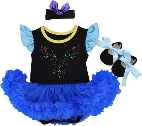 Vista 11 de REXREII Disfraces de Halloween para bebé, disfraz de princesa de cumpleaños, vestido tutú, fiesta de Navidad, trajes elegantes con diadema y zapatos