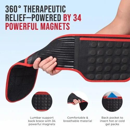 Vista 3 de MAXAR Soporte de espalda biomagnético para el dolor de espalda baja, mujeres y hombres, soporte lumbar con 34 potentes imanes y tecnología