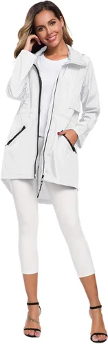 Vista 5 de Avoogue Impermeable largo para mujer con capucha para exteriores, ligera, rompevientos impermeable
