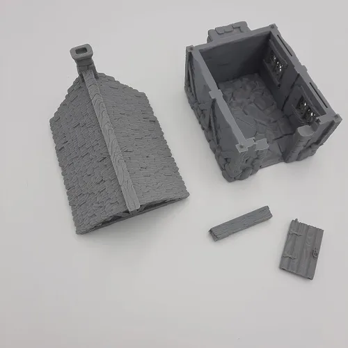 Vista 4 de Cottage - RPG - Calabozos y Dragones - DND - Pathfinder - Señor del Anillo - Figura miniatura (gris/sin pintar) (Techo de tejas)