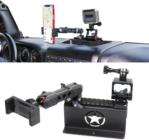 JK Dash Soporte de teléfono para Jeep Wrangler JK JKU Unlimited 2012-2018, accesorios interiores deslizantes, soporte para cámara de acción GoPro y