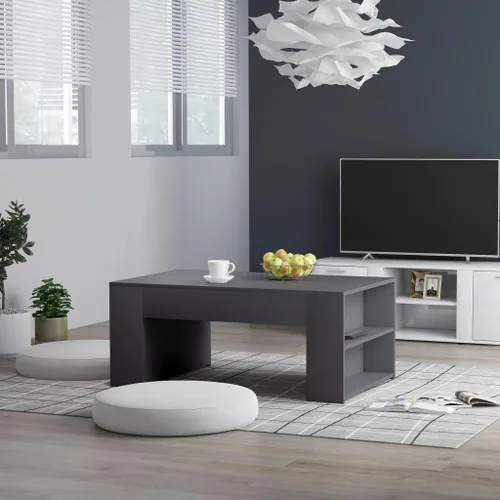 Grey Engineered Wood Coffee Table, Rectangular Matte Finish Living Room Table, 39.4 x 23.6 Inch Modern Mesa de Centro para Sala with Storage Accent