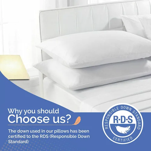 Vista 4 de Continental Bedding Almohadas de hotel de lujo con funda de algodón 100% 10/90 plumón de ganso y relleno de plumas, estándar, color blanco