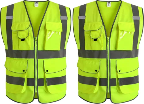 Vista 48 de JKSafety Chaleco de seguridad frontal con cremallera de alta visibilidad Clase 2 de 9 bolsillos con tiras reflectantes, cumple con las normas