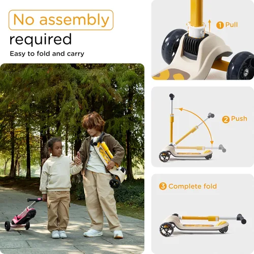 Vista 4 de KUB Toddler Scooter for Kids Ages 2+, 3 Wheel Kick Scooter with LED Light-Up Wheels, Adjustable Height Handlebar, Lean-to-Steer, Anti-Slip Deck