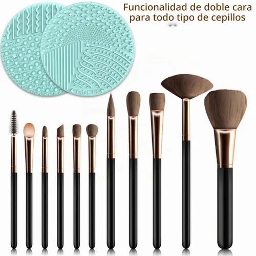 Vista 5 de YalsFTY - Limpiador de brochas de maquillaje de silicona, 2 piezas, herramienta de limpieza de almohadilla para cosméticos, función de doble cara