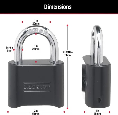 Vista 6 de Master Lock Candado de Combinación Negro, Establece Tu Propio Candado de Combinación, Resistente a la Intemperie, para Interiores y Exteriores