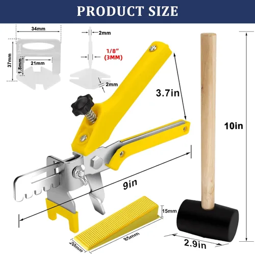 Vista 3 de BAUMFEUER Sistema de nivelación de azulejos con alicate y mazo de goma, 1000 piezas de clips espaciadores de azulejos y 200 piezas de cuñas