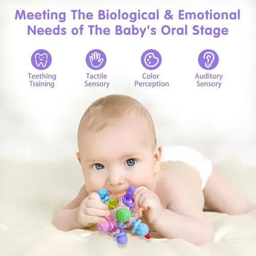 Vista 2 de Baby Teething Toys for 0-3-6-12 Months，Montessori Sensory Teethers Toys for Babies 0 3 4 6 9 12 18 Months，Newborn Infant rattles Developmental Toys