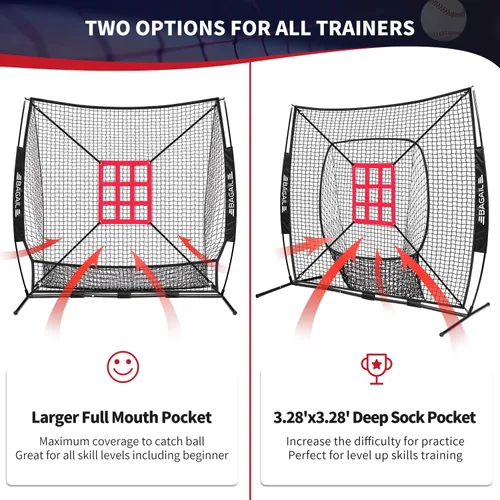 Vista 7 de BAGAIL 7x7 ft Baseball & Softball Practice Net with Bow Frame for Batting, Hitting, Pitching, Portable Baseball Throwing Net with Strike Zone, Carry